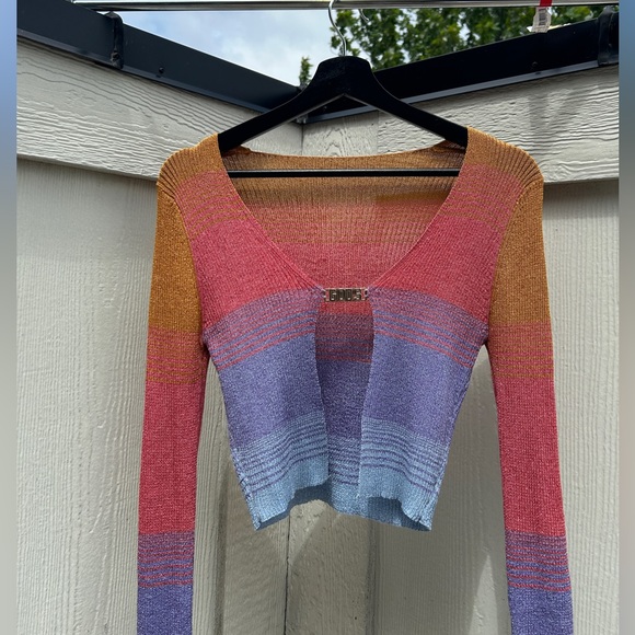 GCDS Printed V-Neck Crop Top Orange Gradient Cardigan - Picture 1 of 6